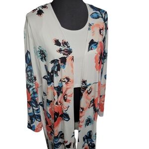 Feitong floral long sleeve open front long cardigan Size XL